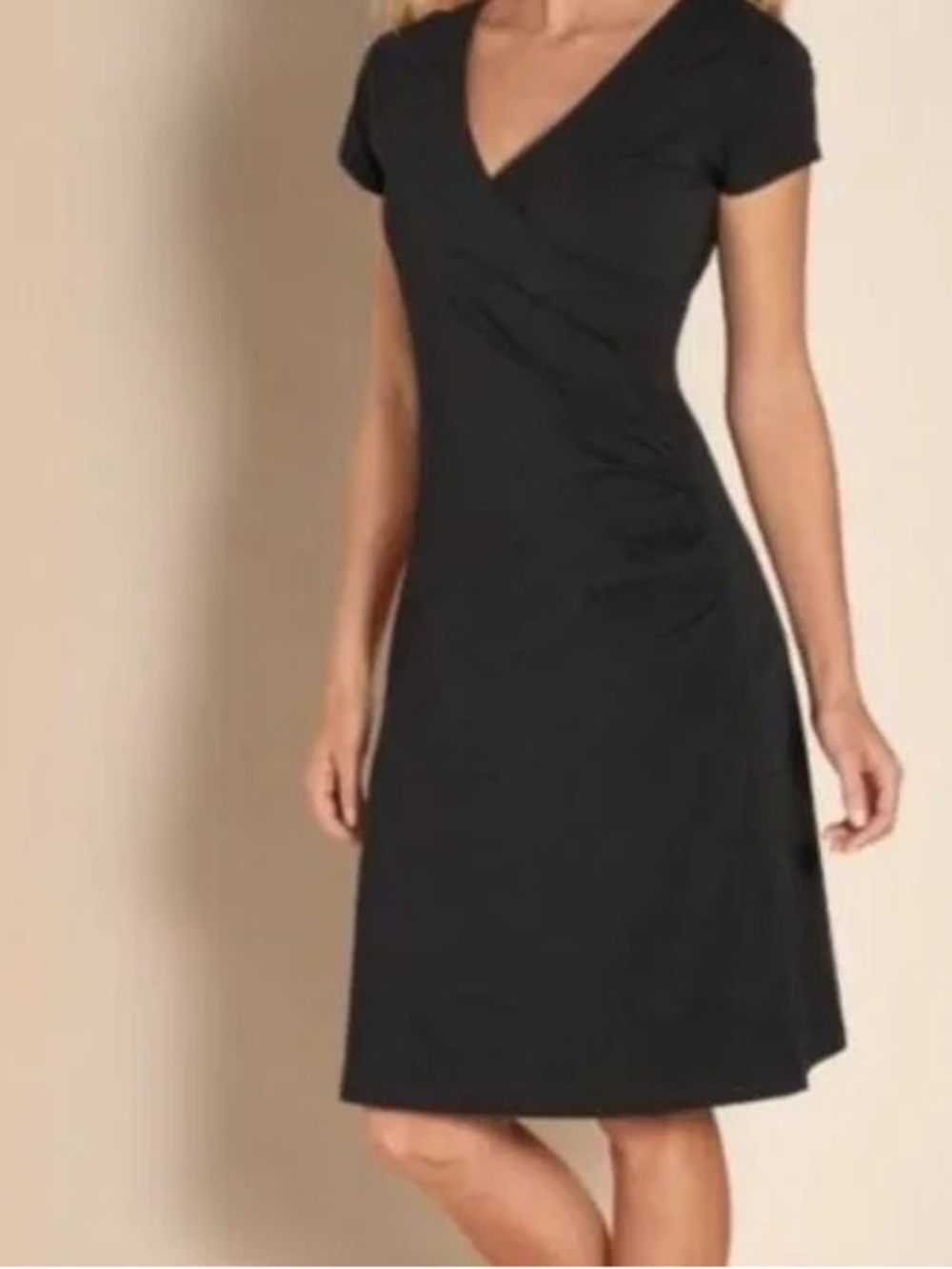 Soft Surroundings Black Faux‎ Wrap Ruched Midi Sheath Dress Large